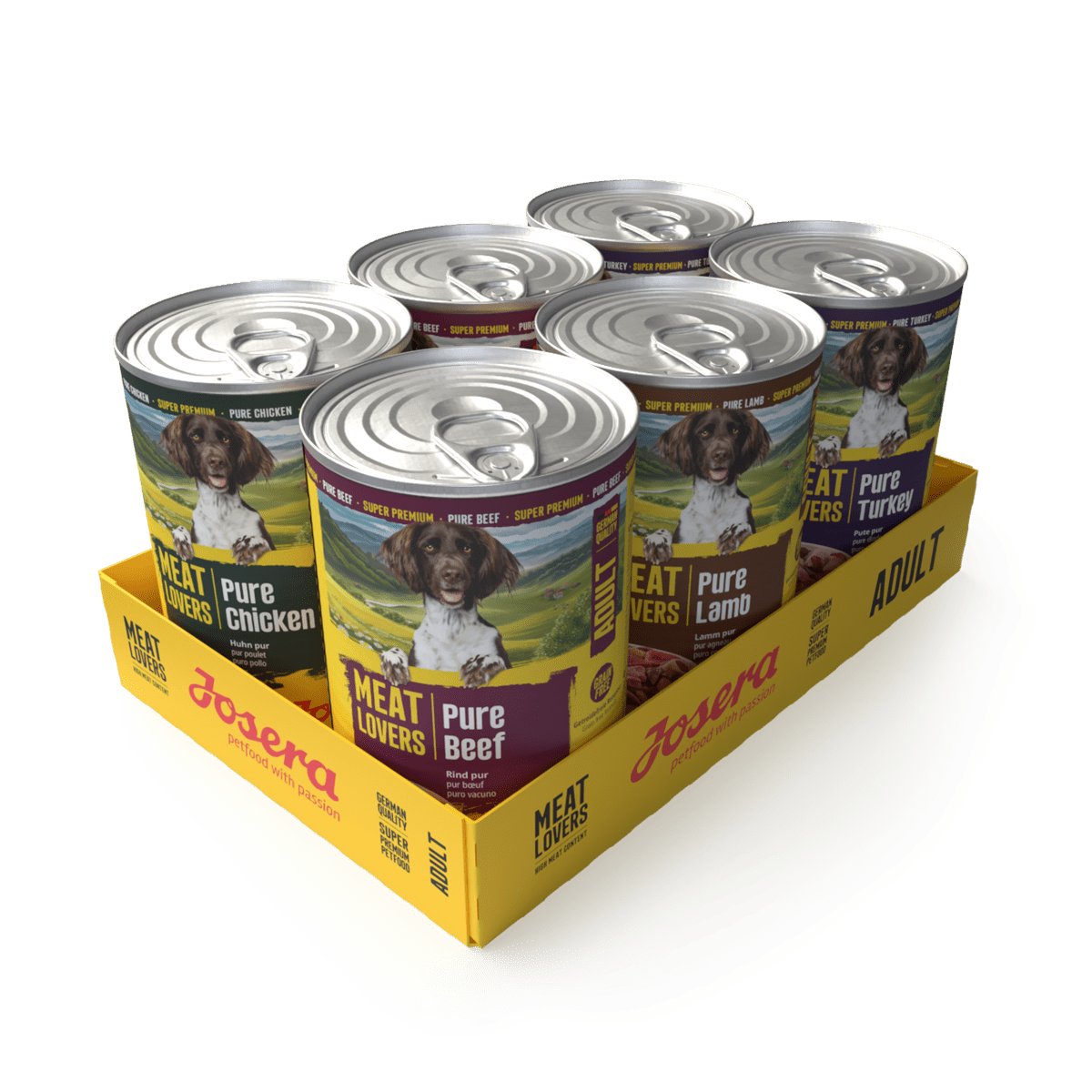 Josera Meat Lovers Pure Multipack Hundenassfutter, Karton mit 6 x 400 g in vier Sorten