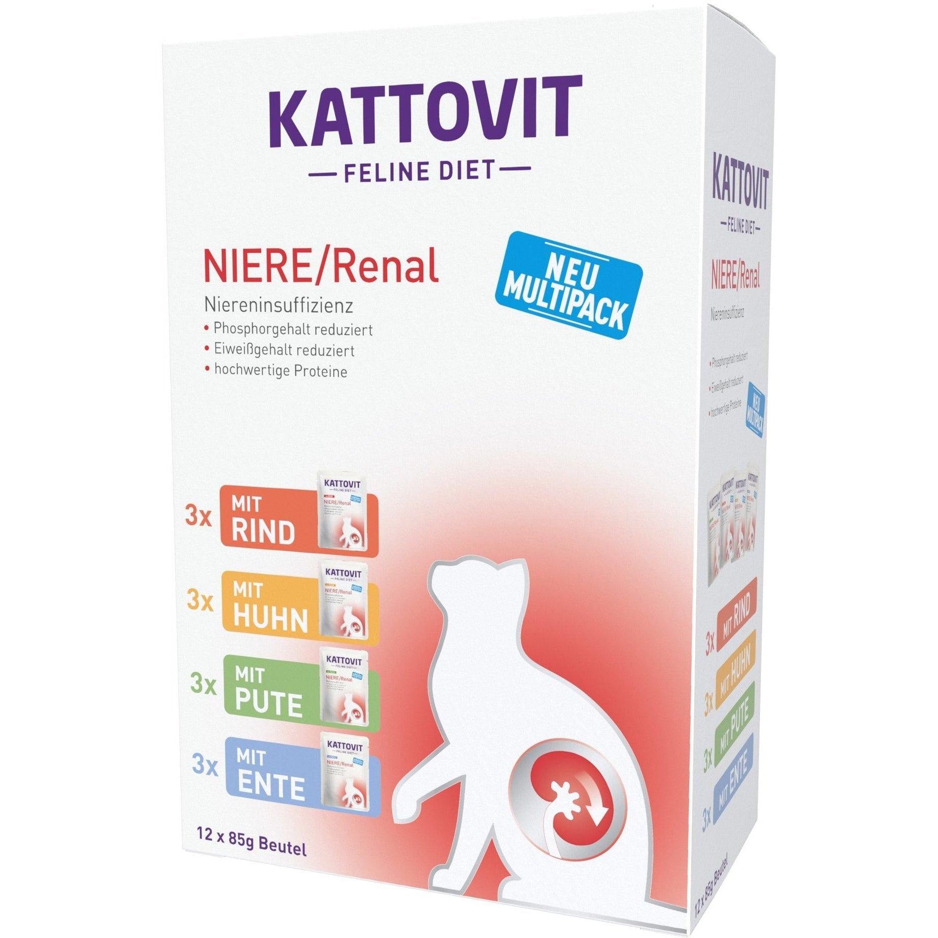 Artikel mit dem Namen Kattovit Cat - Feline Diet Niere/Renal Multipack im Shop von zoo.de , dem Onlineshop für nachhaltiges Hundefutter und Katzenfutter.
