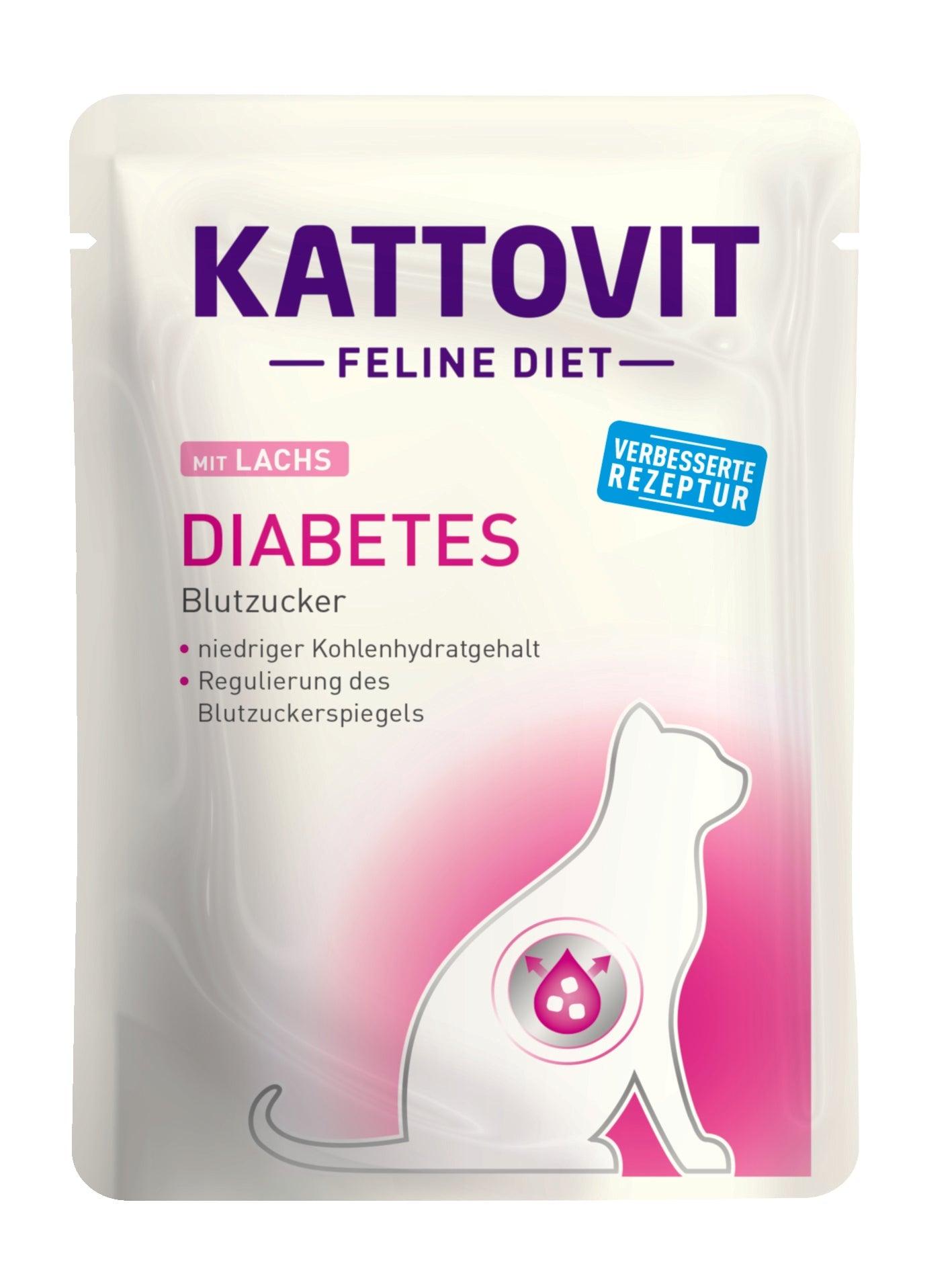 Artikel mit dem Namen Kattovit Feline Diet Diabetes (M-Rezeptur) Lachs im Shop von zoo.de , dem Onlineshop für nachhaltiges Hundefutter und Katzenfutter.