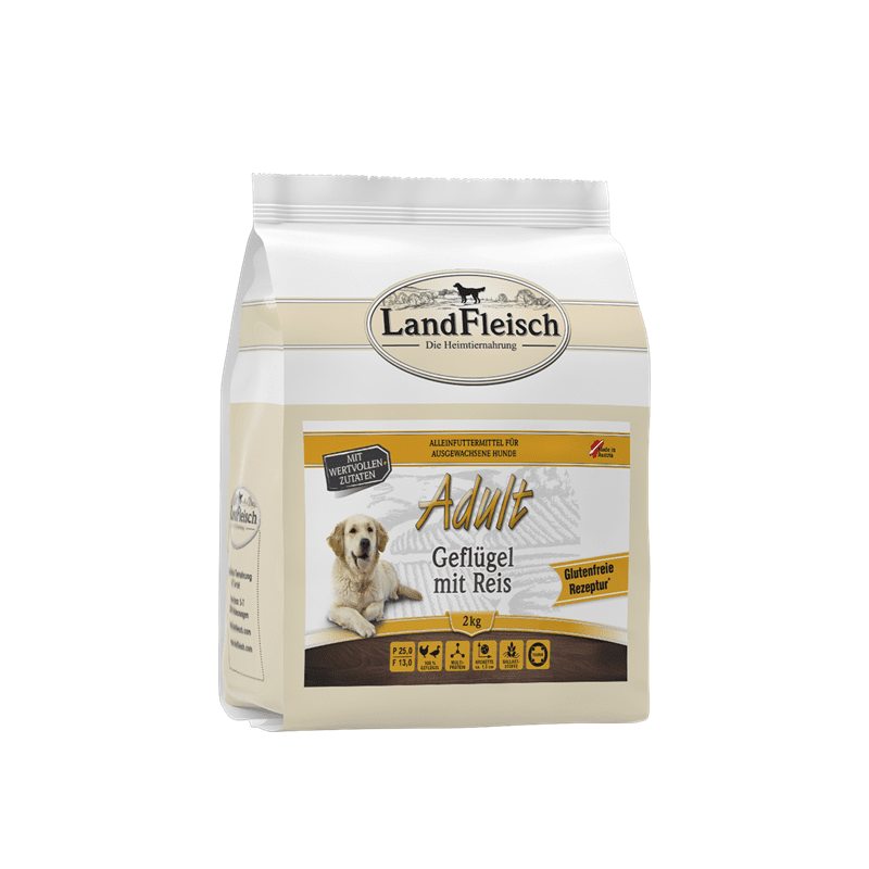 LandFleisch Dog Trocken Adult Geflügel mit Reis, Trockenfutter