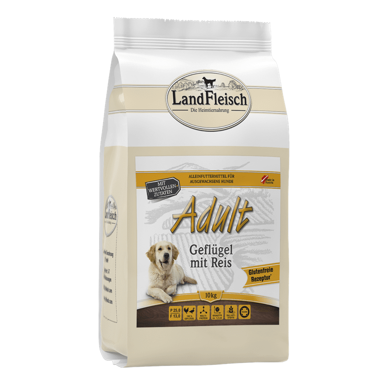 LandFleisch Dog Trocken Adult Geflügel mit Reis, Trockenfutter