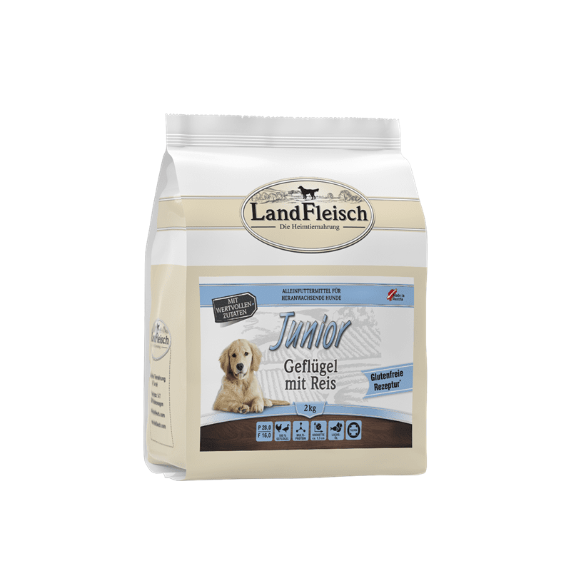 LandFleisch Dog Trocken Junior Geflügel mit Reis, Trockenfutter
