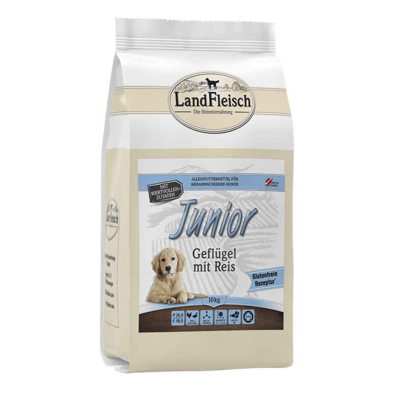 LandFleisch Dog Trocken Junior Geflügel mit Reis, Trockenfutter