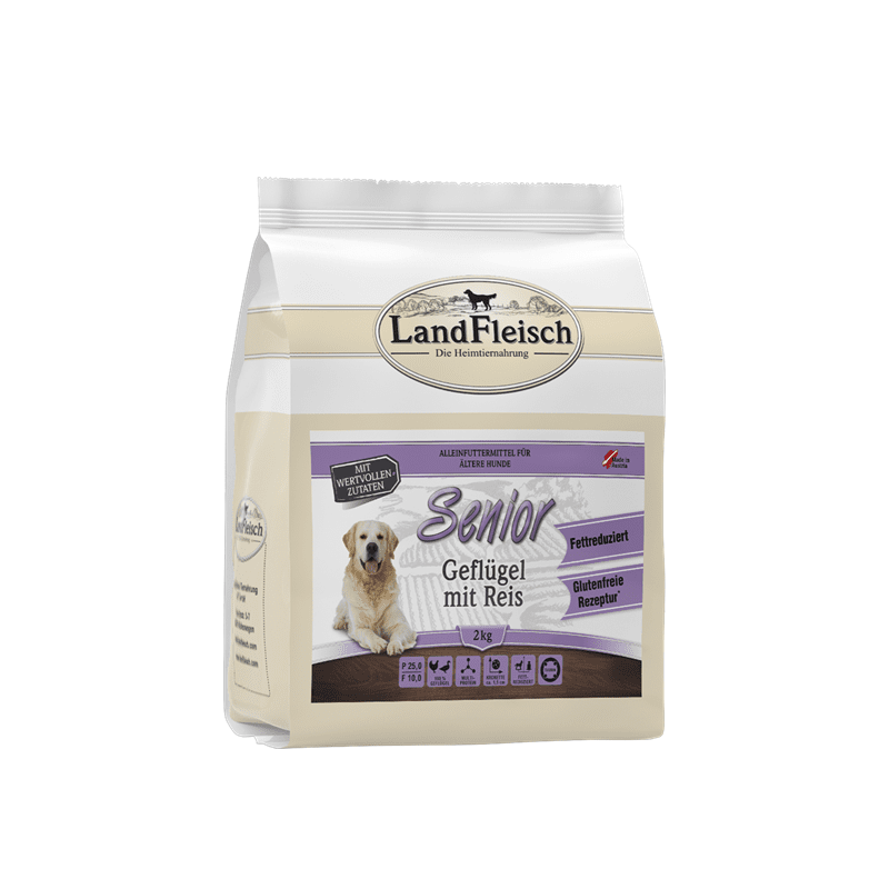 LandFleisch Dog Trocken Senior Geflügel mit Reis, Trockenfutter