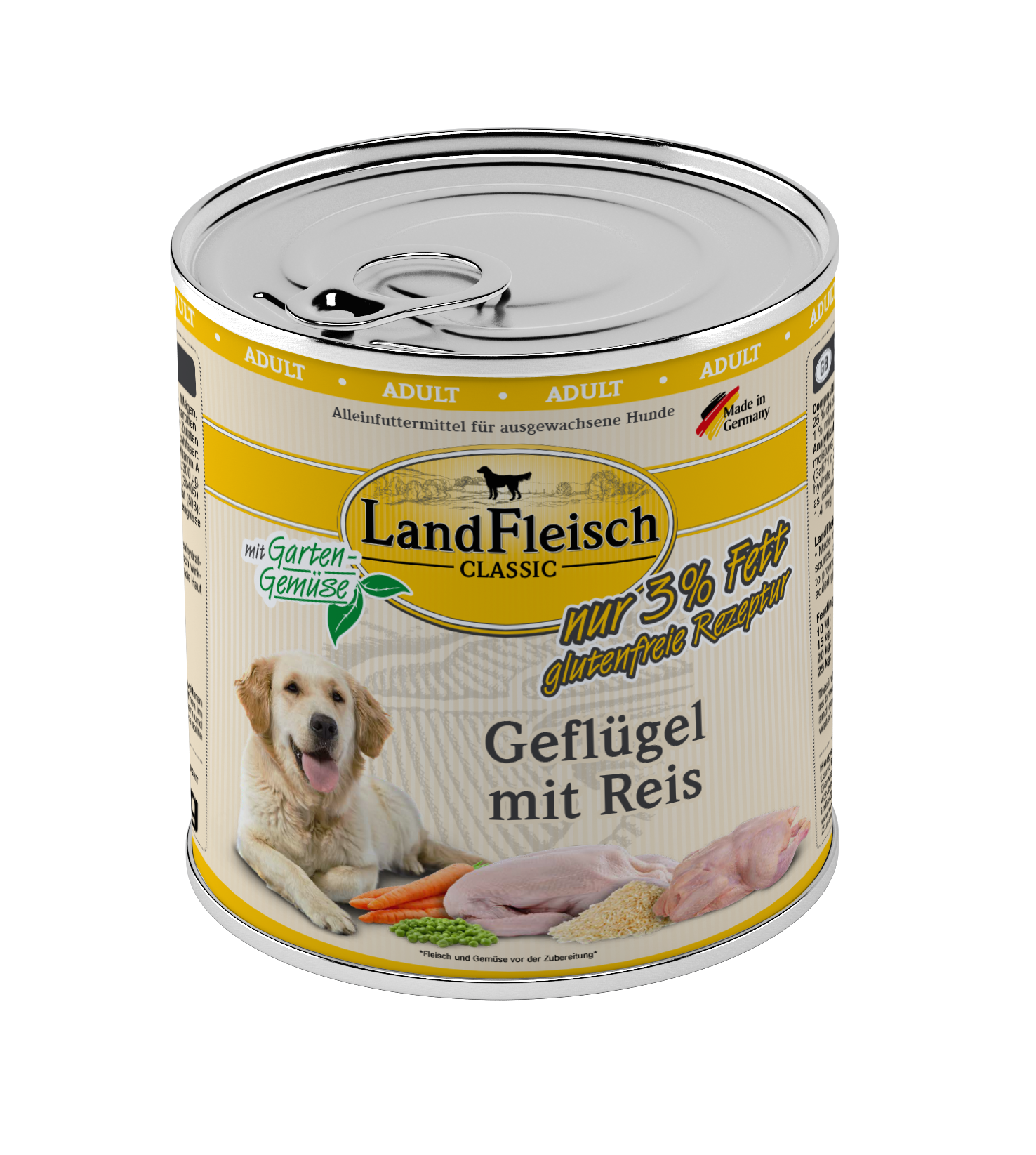 Artikel mit dem Namen Landfleisch Dog Classic Geflügel mit Reis und Gartengemüse extra mager im Shop von zoo.de , dem Onlineshop für nachhaltiges Hundefutter und Katzenfutter.