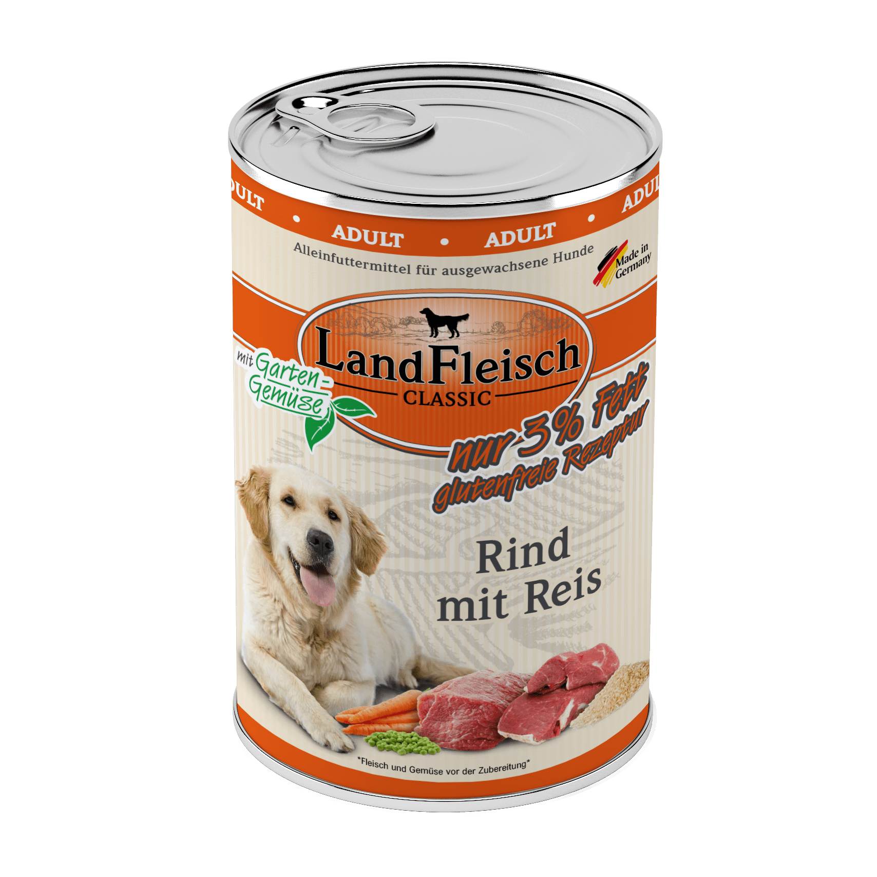 Artikel mit dem Namen Landfleisch Dog Classic Rind mit Reis und Gartengemüse extra mager im Shop von zoo.de , dem Onlineshop für nachhaltiges Hundefutter und Katzenfutter.