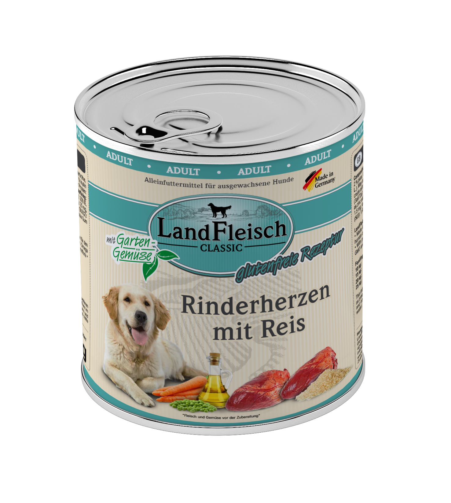 Landfleisch Dog Classic Rinderherzen mit Reis und Gartengemüse