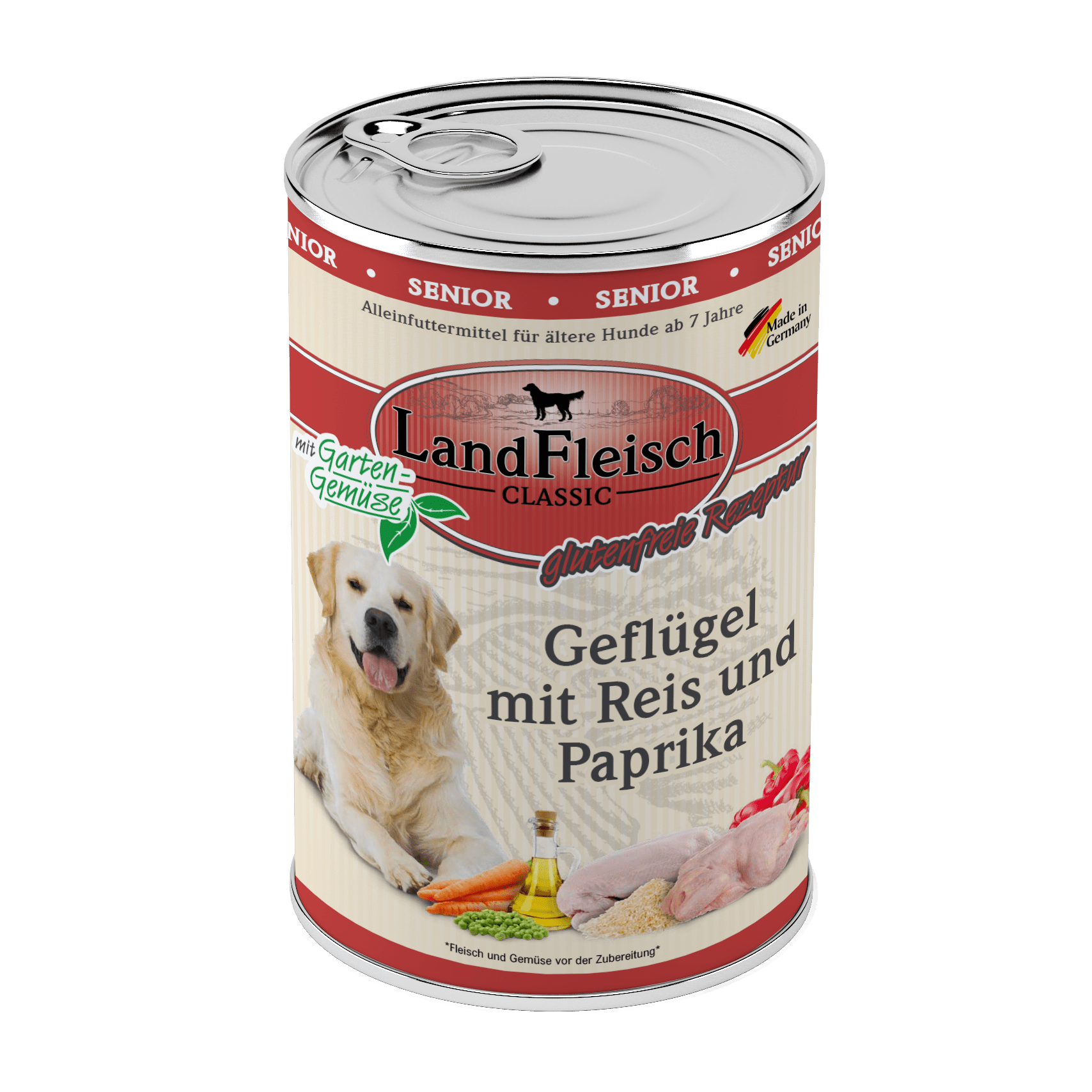 Landfleisch Dog Classic Senior Geflügel mit Reis und Paprika mit Gartengemüse