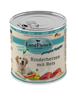 Landfleisch Dog Classic Rinderherzen mit Reis und Gartengemüse