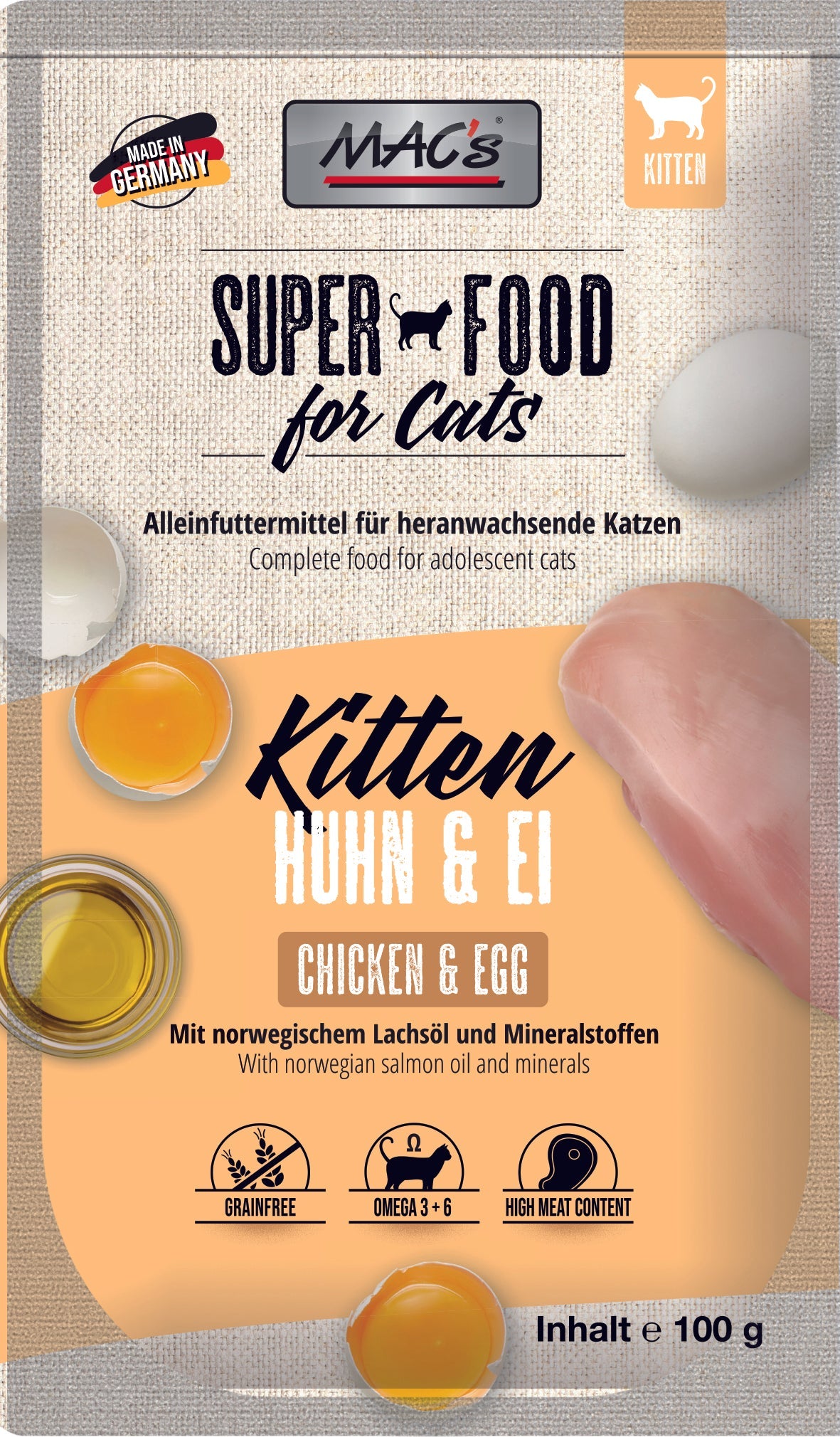 Artikel mit dem Namen MAC&#39;s CAT Kitten Huhn &amp; Ei im Shop von zoo.de , dem Onlineshop für nachhaltiges Hundefutter und Katzenfutter.