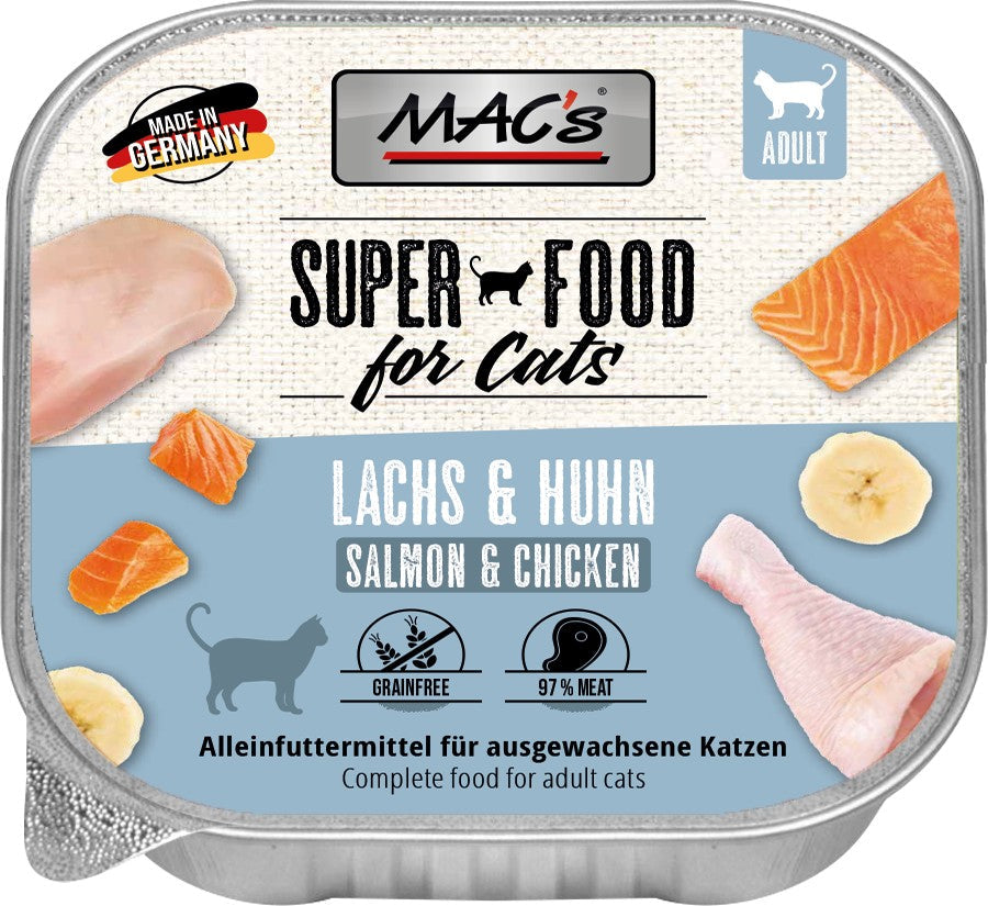 Artikel mit dem Namen MAC&#39;s CAT Lachs &amp; Hühnchen im Shop von zoo.de , dem Onlineshop für nachhaltiges Hundefutter und Katzenfutter.