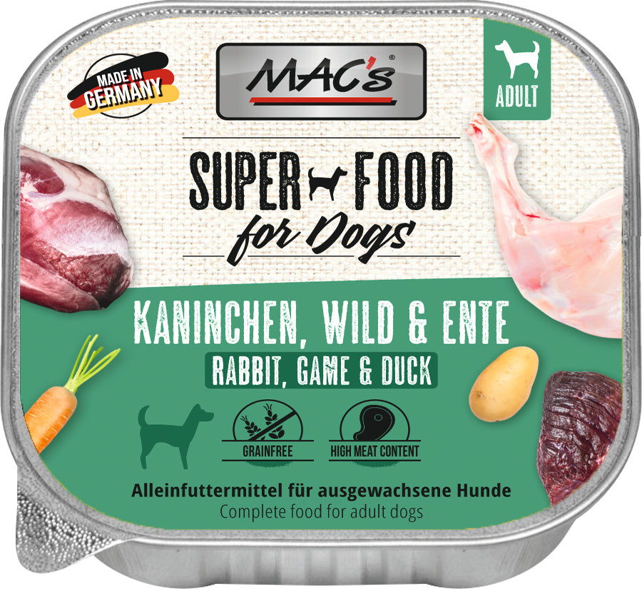 Artikel mit dem Namen MAC's DOG Kaninchen, Wild & Ente im Shop von zoo.de , dem Onlineshop für nachhaltiges Hundefutter und Katzenfutter.