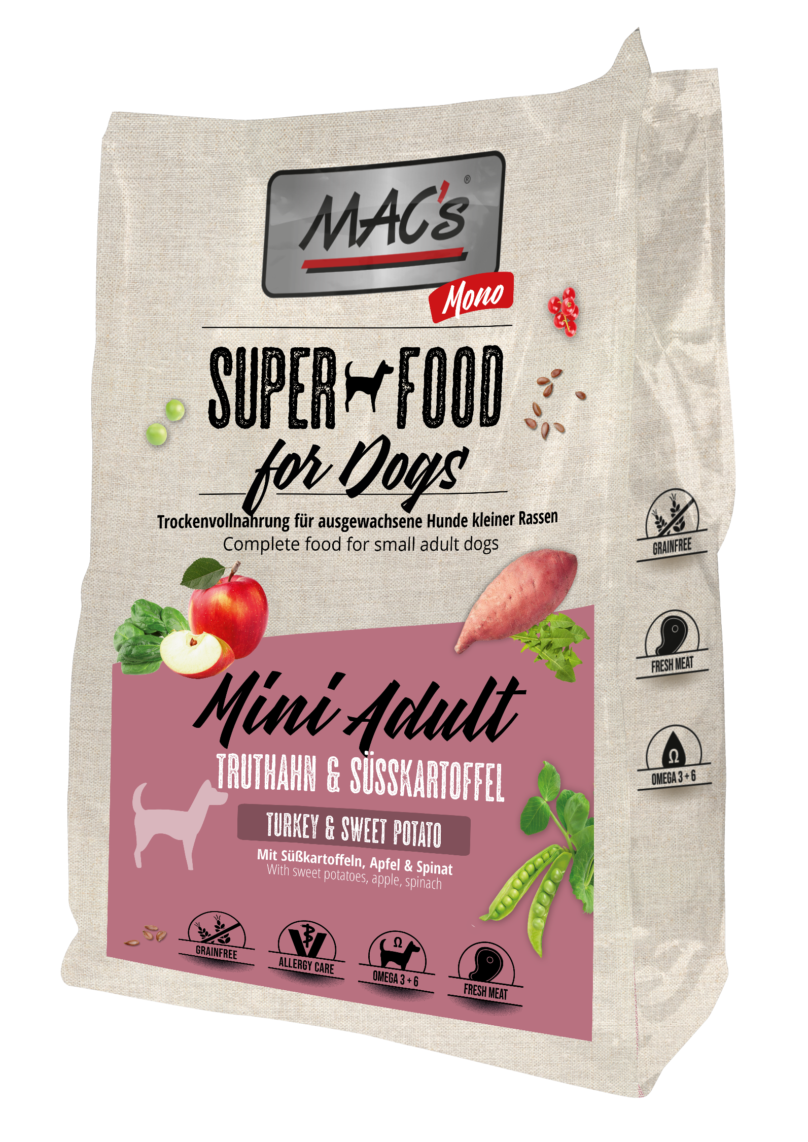 Artikel mit dem Namen MAC&#39;s DOG Trockenfutter Mono Mini Adult Truthahn im Shop von zoo.de , dem Onlineshop für nachhaltiges Hundefutter und Katzenfutter.