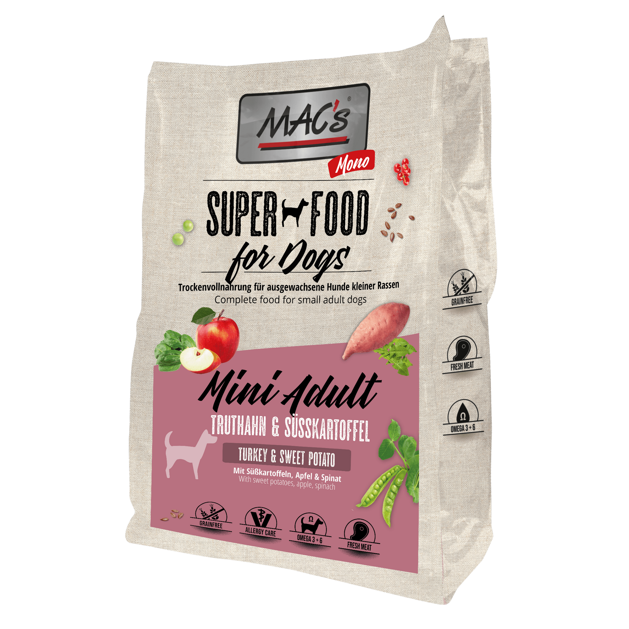 Artikel mit dem Namen MAC's DOG Trockenfutter Mono Mini Adult Truthahn im Shop von zoo.de , dem Onlineshop für nachhaltiges Hundefutter und Katzenfutter.