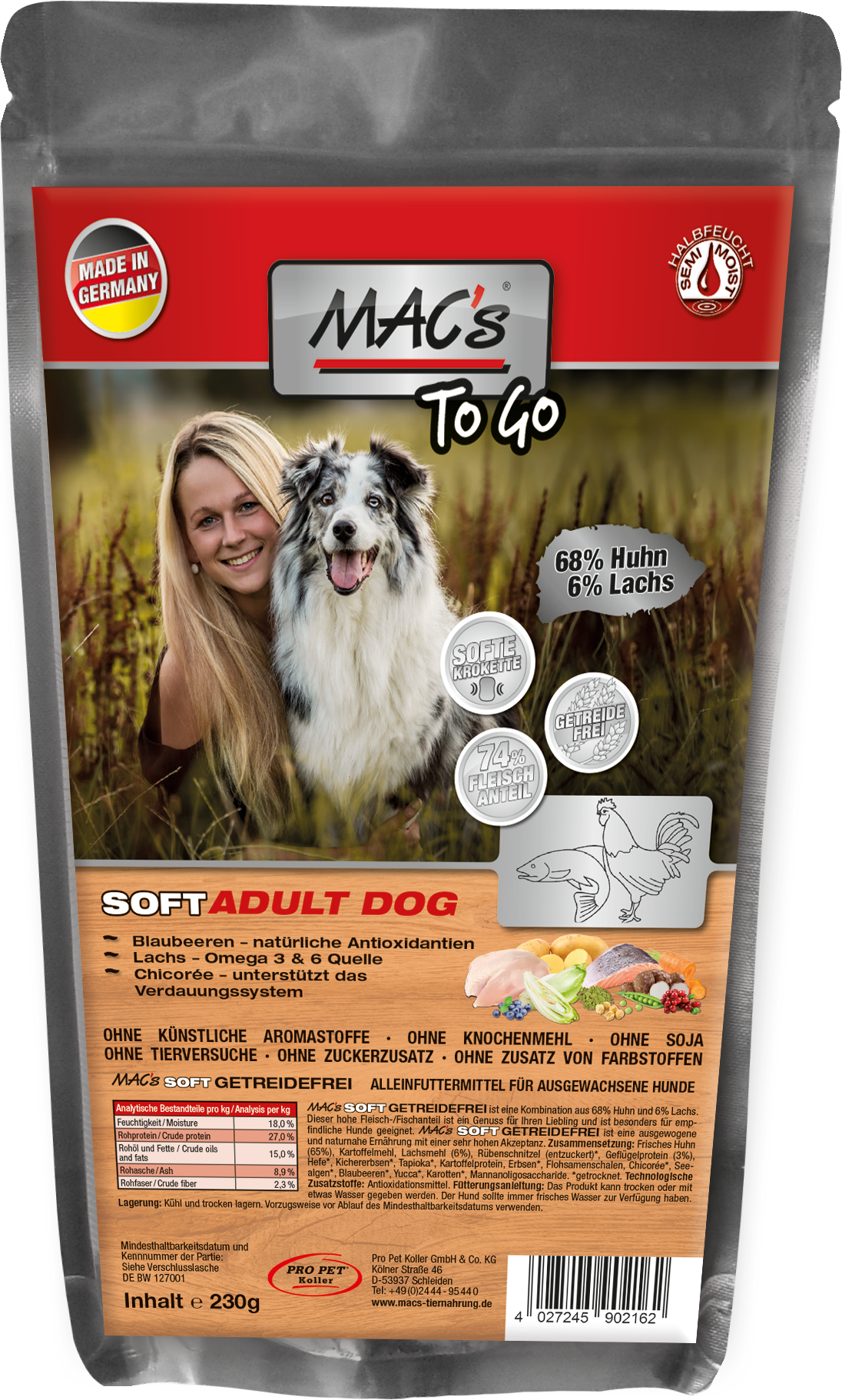 MAC's DOG Trockenfutter Soft "to go" Huhn, Ente, Truthahn