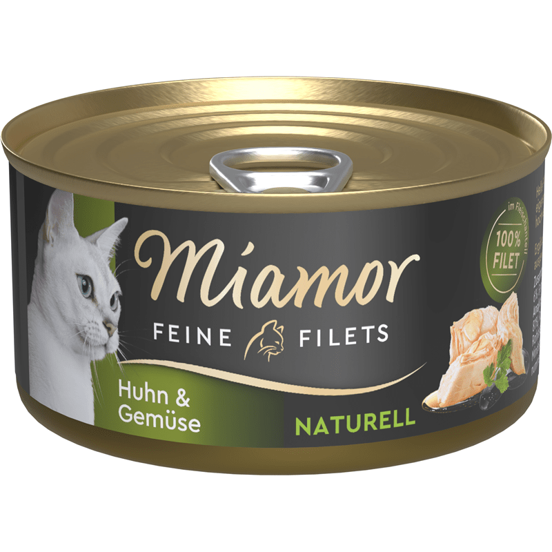 Miamor Feine Filets Naturell Huhn & Gemüse cat wet food can with 100% chicken fillet and vegetables