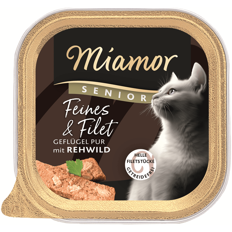 Miamor Senior cat wet food chicken and venison pâté grain-free in gold tin