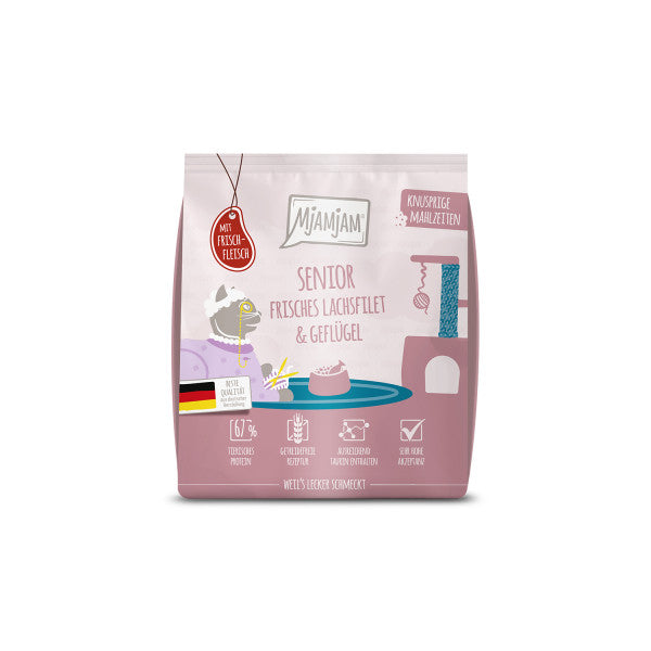 MjAMjAM Knusprige Mahlzeiten Senior Lachsfilet und Geflügel 300 g
