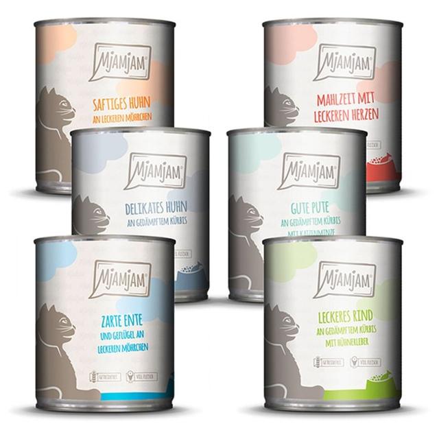 MjAMjAM - Katze - Mixpaket III Huhn, Pute, Ente & Geflügel, Herzen und Rind, Nassfutter
