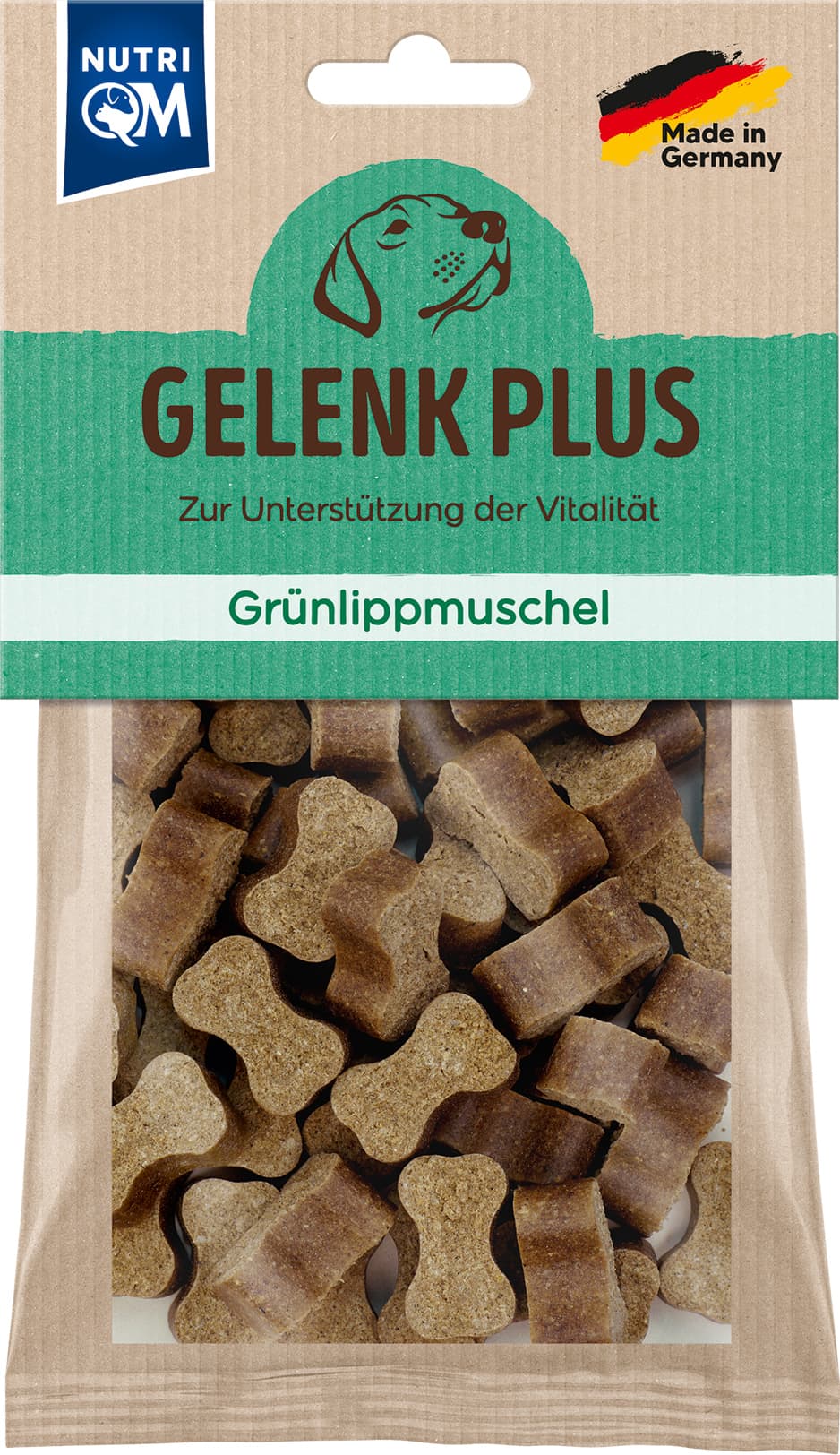 Artikel mit dem Namen NutriQM Hund Snack Gelenk Plus Grünlippmuschel im Shop von zoo.de , dem Onlineshop für nachhaltiges Hundefutter und Katzenfutter.