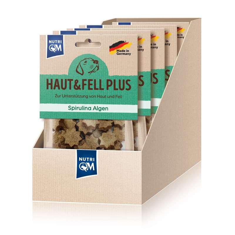 Artikel mit dem Namen NutriQM Hund Snack Haut & Fell Plus Spirulina Alge im Shop von zoo.de , dem Onlineshop für nachhaltiges Hundefutter und Katzenfutter.