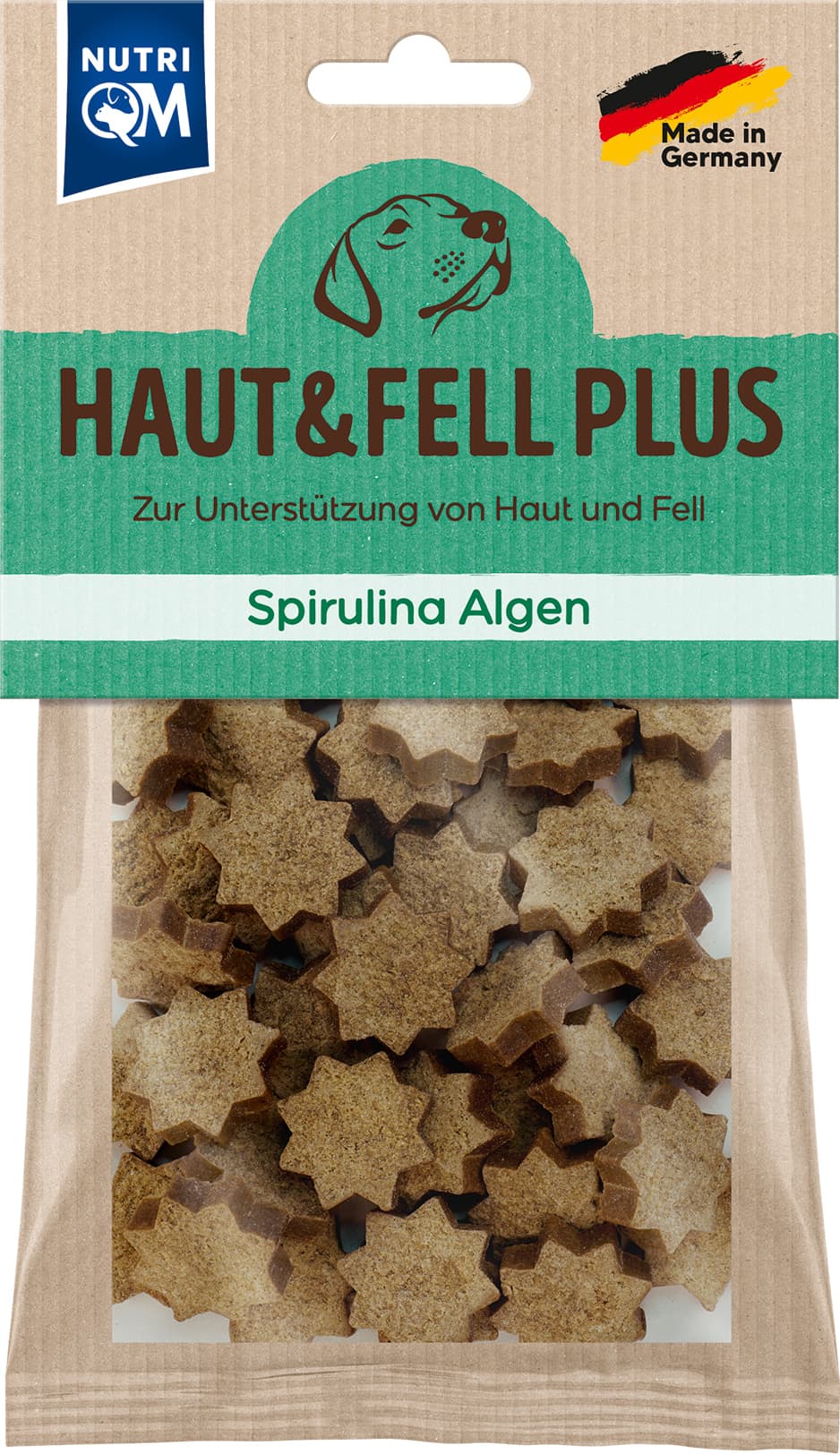 Artikel mit dem Namen NutriQM Hund Snack Haut & Fell Plus Spirulina Alge im Shop von zoo.de , dem Onlineshop für nachhaltiges Hundefutter und Katzenfutter.