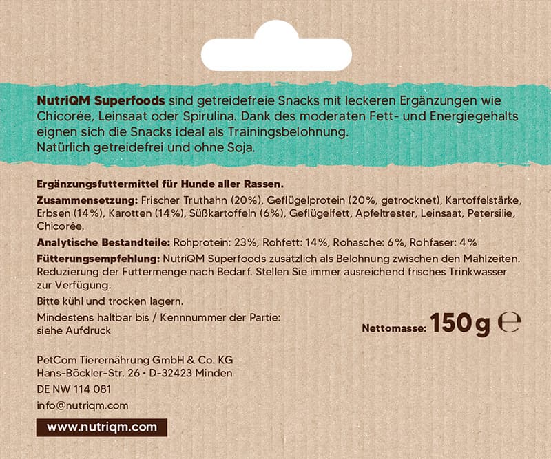 Artikel mit dem Namen NutriQM Hund Superfoods Apfeltrester & Chicorée im Shop von zoo.de , dem Onlineshop für nachhaltiges Hundefutter und Katzenfutter.