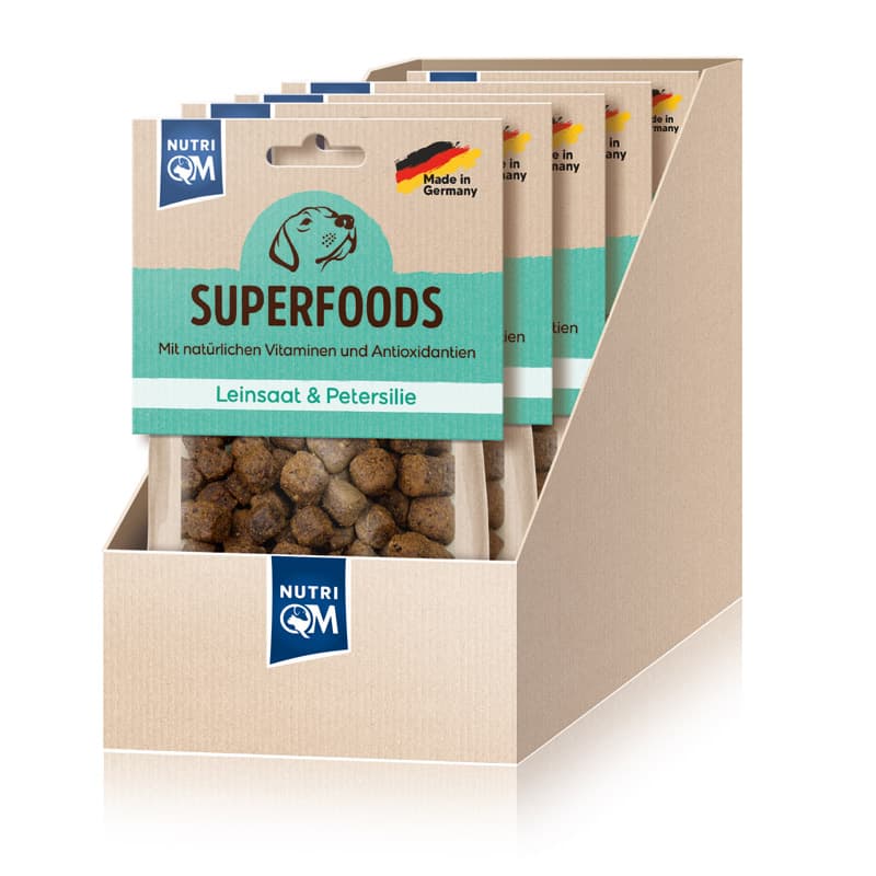 Artikel mit dem Namen NutriQM Hund Superfoods Leinsaat & Petersilie im Shop von zoo.de , dem Onlineshop für nachhaltiges Hundefutter und Katzenfutter.