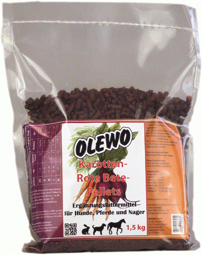 Olewo carrot beetroot pellets for dogs horses in resealable bag