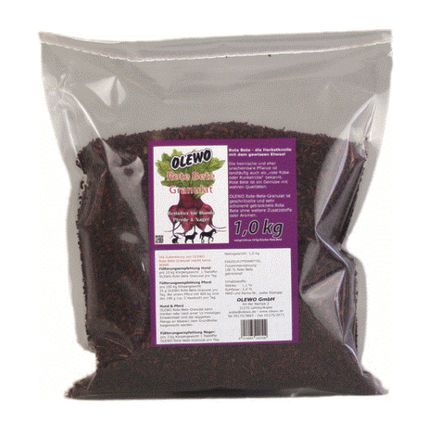 Olewo Rote Beete Granulat 1,0 kg transparenter Sack mit Lila Etikett