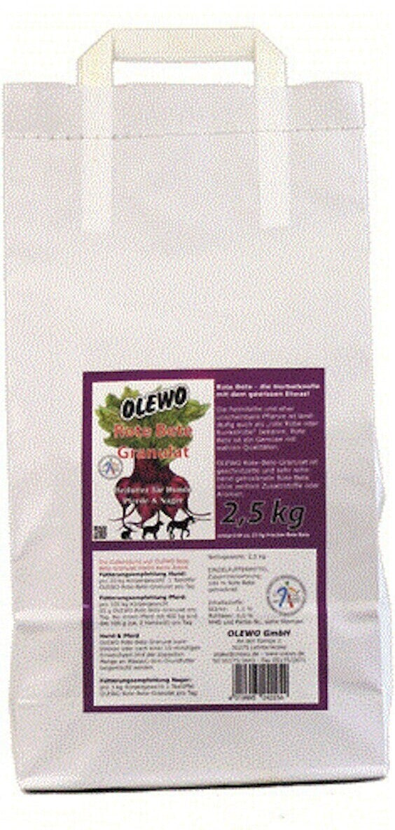 Olewo Rote Beete Granulat 2,5 kg weiße Papiertüte mit Tragegriff
