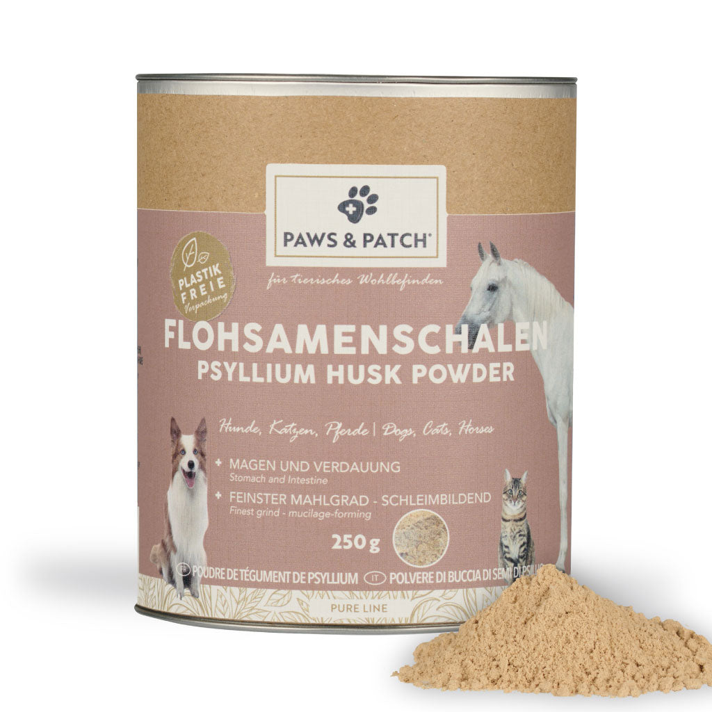 Paws &amp; Patch Flohsamenschalen Pulver für Hunde, Katzen und Pferde, 250-g-Dose