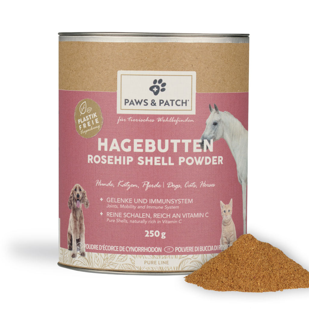 Paws &amp; Patch Hagebuttenschalen Pulver für Hunde, Katzen und Pferde, 250-g-Dose