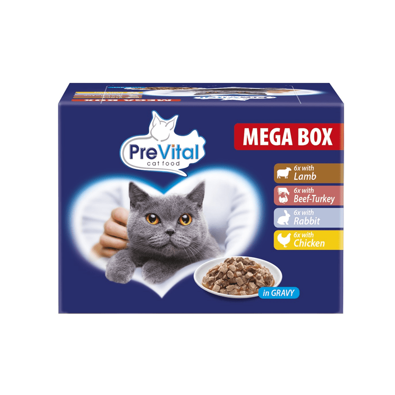 PreVital Cat Mega Box 24x100g PB Multipack, Nassfutter