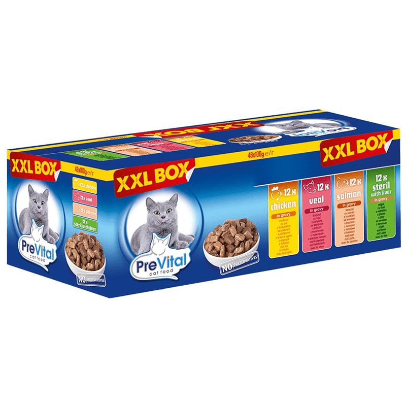 PreVital Cat XXL Box 48x100g PB Multipack, Nassfutter