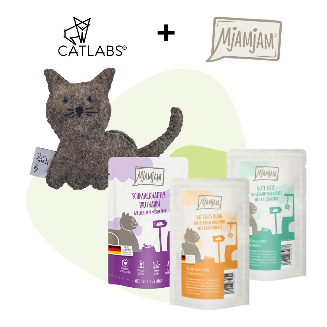 Artikel mit dem Namen Probierpaket Mjamjam & Catlabs im Shop von zoo.de , dem Onlineshop für nachhaltiges Hundefutter und Katzenfutter.