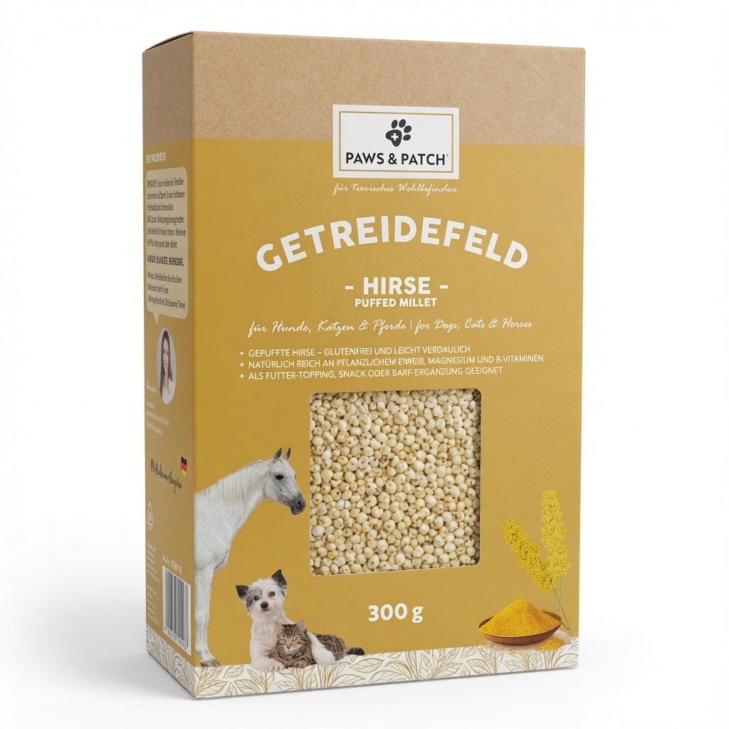 Paws &amp; Patch Hirse gepufft für Hunde, Katzen und Pferde, 300-g-Packung
