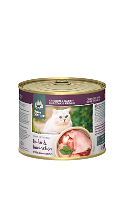 Pure Nature wet cat food can chicken rabbit dandelion