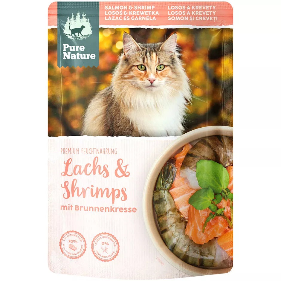 Pure Nature salmon shrimp watercress wet cat food resealable pouch