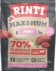 RINTI Max-I-Mum Mini dog food 4kg bag, 70% fresh beef and offal for small breeds with extra small kibble