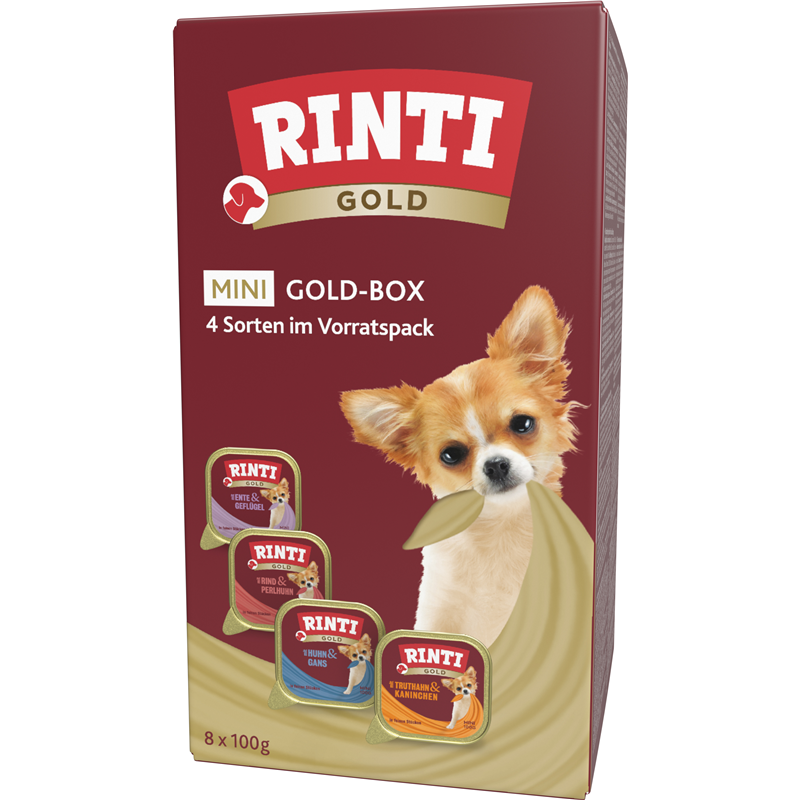 Artikel mit dem Namen Rinti Gold Schale Mini Goldbox Multipack im Shop von zoo.de , dem Onlineshop für nachhaltiges Hundefutter und Katzenfutter.