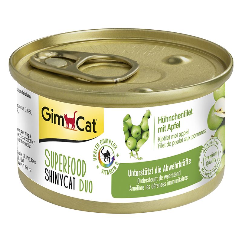 GimCat Superfood ShinyCat Duo Hühnchenfilet mit Apfel Katzenfutter, 70-g-Dose
