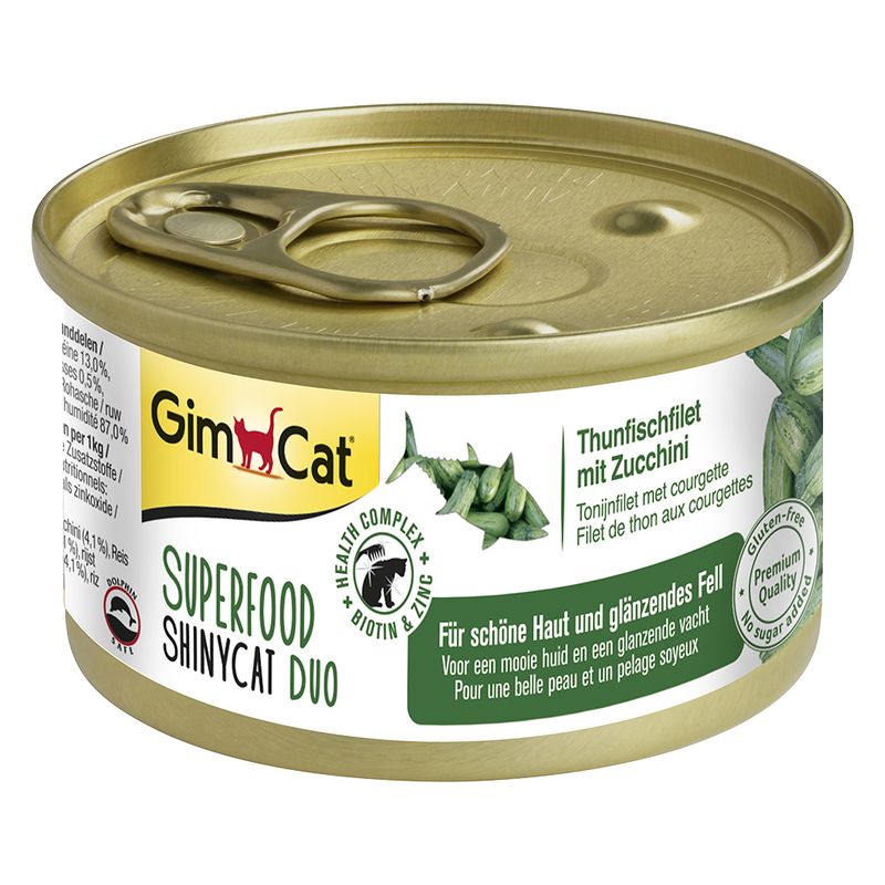 GimCat Superfood ShinyCat Duo Thunfischfilet mit Zucchini Katzenfutter, 70-g-Dose