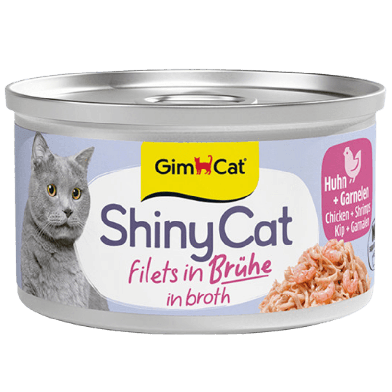 GimCat ShinyCat Filets in Brühe Hühnchen und Garnelen Katzenfutter, 70-g-Dose