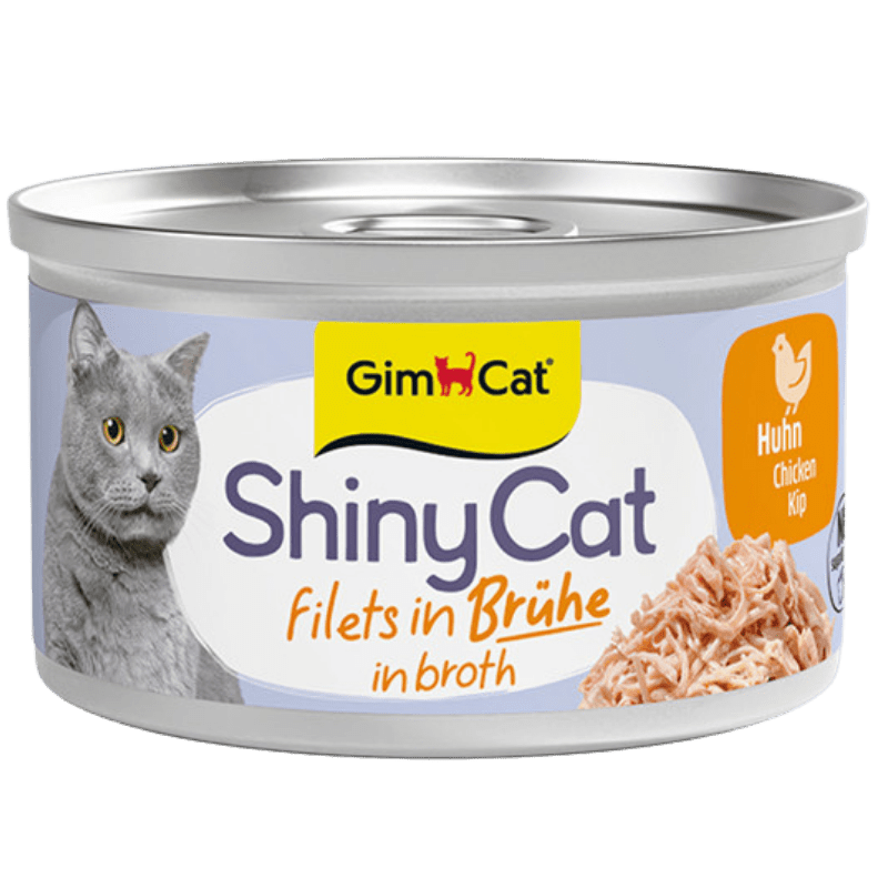 GimCat ShinyCat Filets in Brühe Hühnchen Katzenfutter, 70-g-Dose