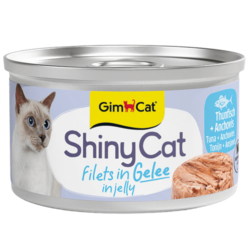GimCat ShinyCat Filets in Gelee Thunfisch und Anchovis Katzenfutter, 70-g-Dose