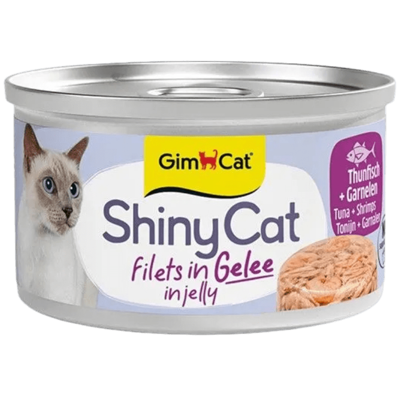 GimCat ShinyCat Filets in Gelee Thunfisch und Garnelen Katzenfutter, 70-g-Dose