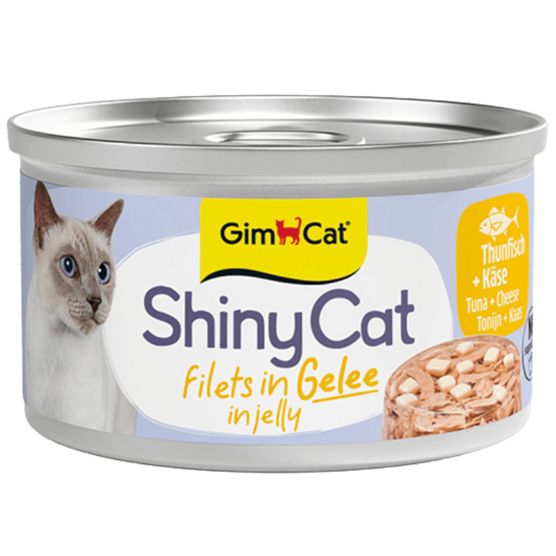 GimCat ShinyCat Filets in Gelee Thunfisch und Käse Katzenfutter, 70-g-Dose