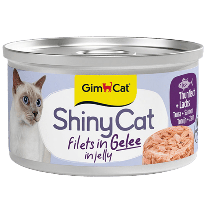 GimCat ShinyCat Filets in Gelee Thunfisch und Lachs Katzenfutter, 70-g-Dose