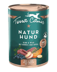 Nahaufnahme Terra Canis Rind-Wild Nassfutter Dose mit 100% Natur Siegel